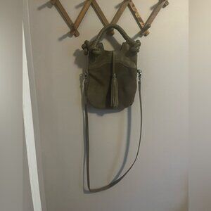 Foley and Corinna suede crossbody hobo bag Olive green leather and suede